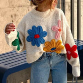 Crochet Sweater Floral Embroidered Lantern Sleeve